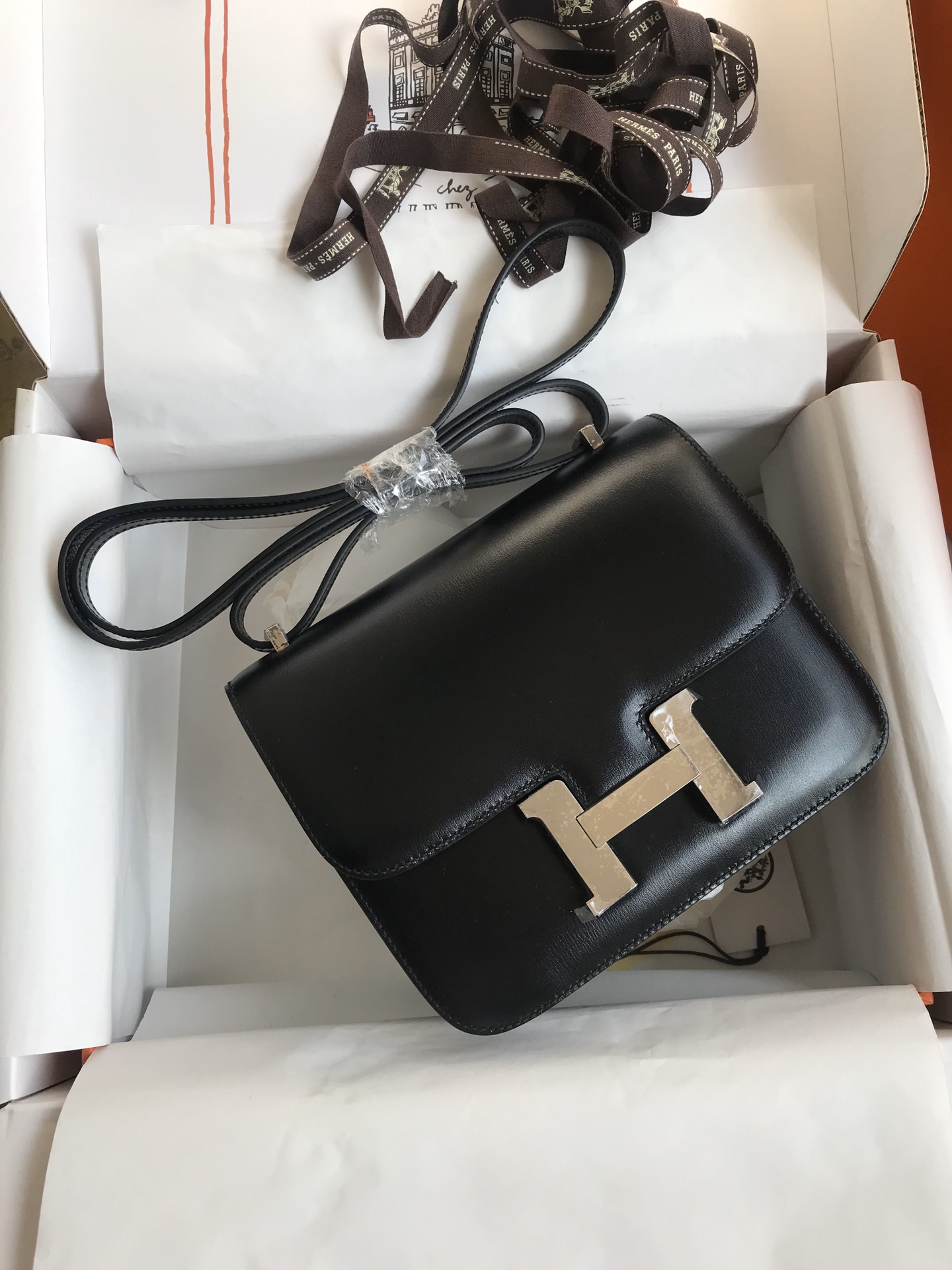 Hermes Constance 18 Mini Shoulder Bag In Black Box Leather